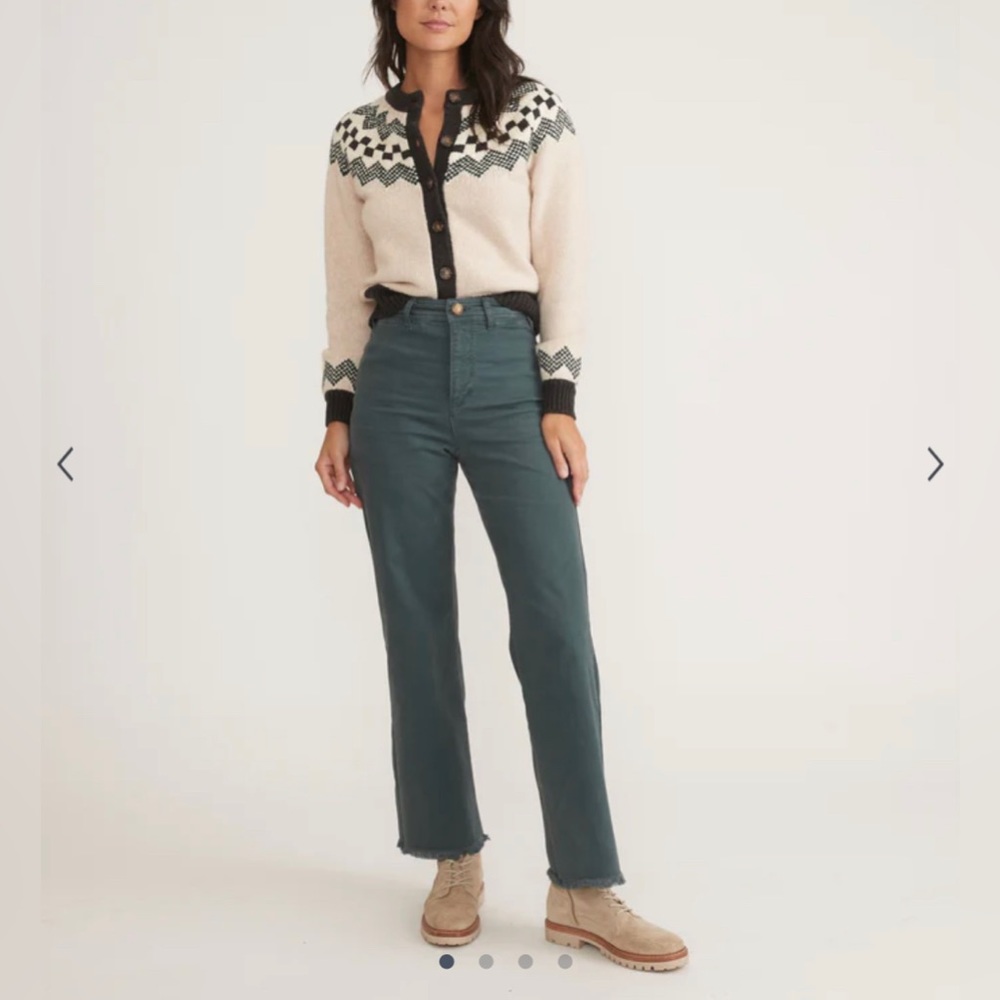 Marine Layer Full Length Raw Edge Bridget Pant Size 0 Green Gables Cotton Twill
